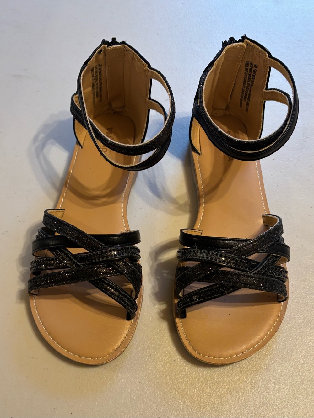 Sonoma Black Girls Ankle-Strap Glitter Gladiator Sandals 5